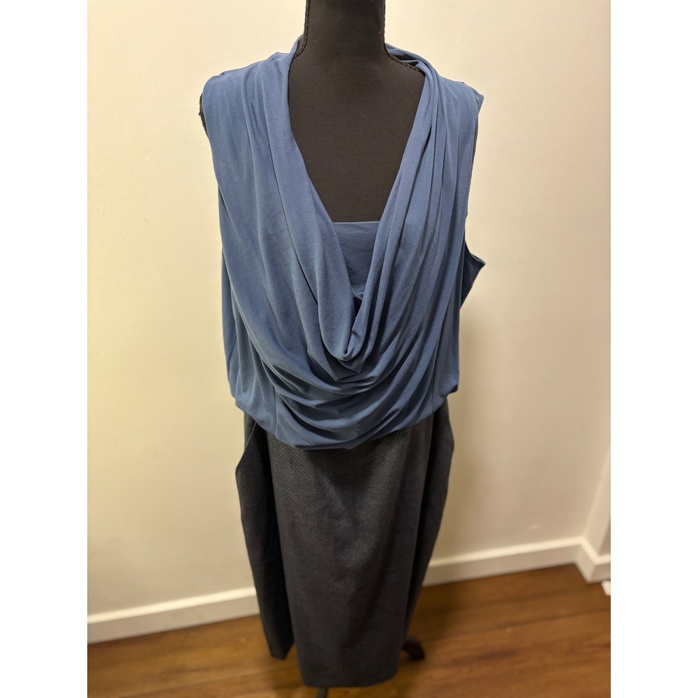 Lafayette 148 New York Silk Cowl Blouson Wool Silk Sheath cocktail Dress Size 16
